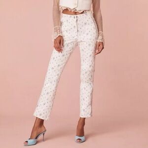 LoveShackFancy White Floral Flare Jeans